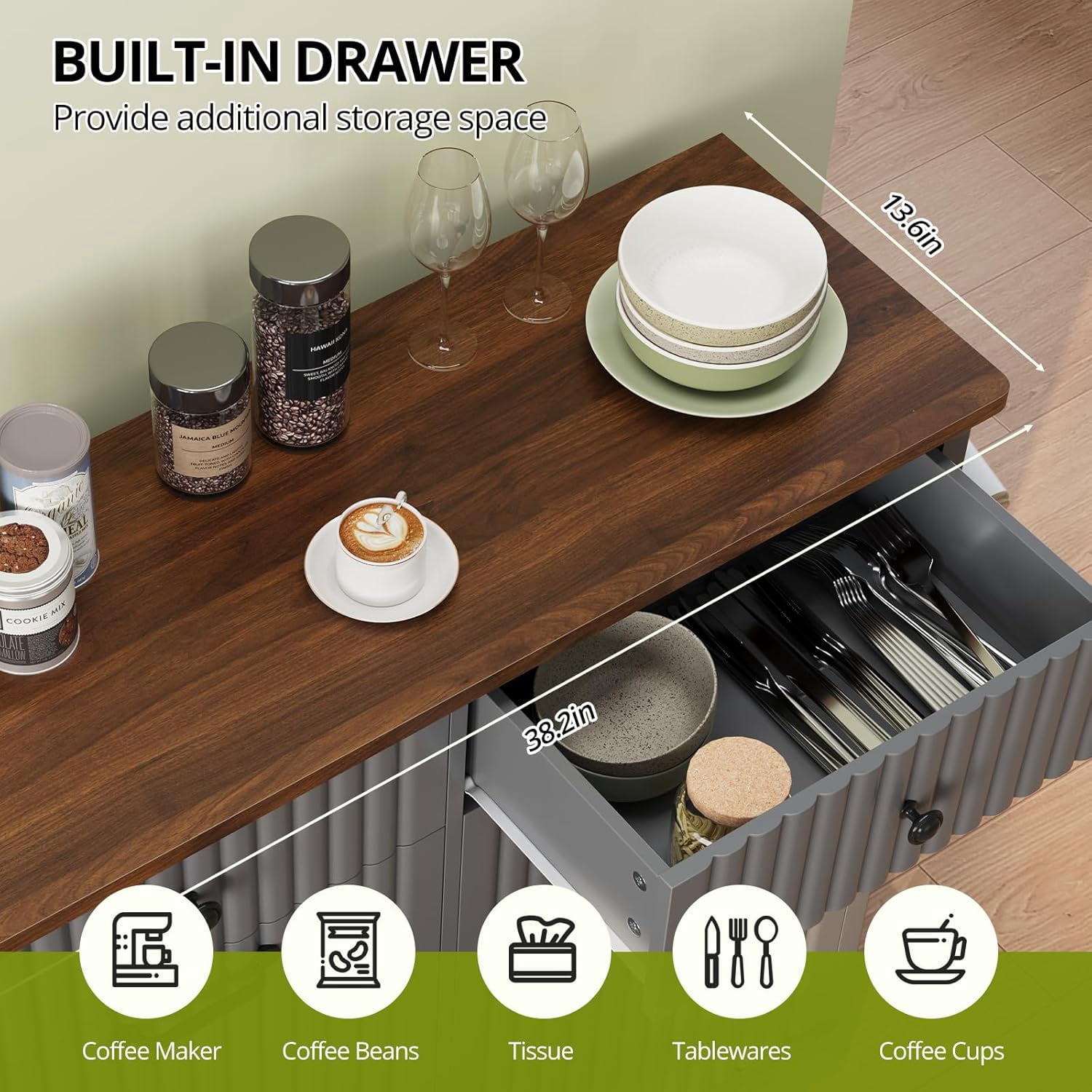 SELOOYE Double Tilt Out Trash Can Cabinet Hidden Kitchen Trash Can, 20 Gallons Freestanding Recycling Cabinet with Hideaway Drawers Pet Proof Trash Can for Kitchen Living Room, Grey