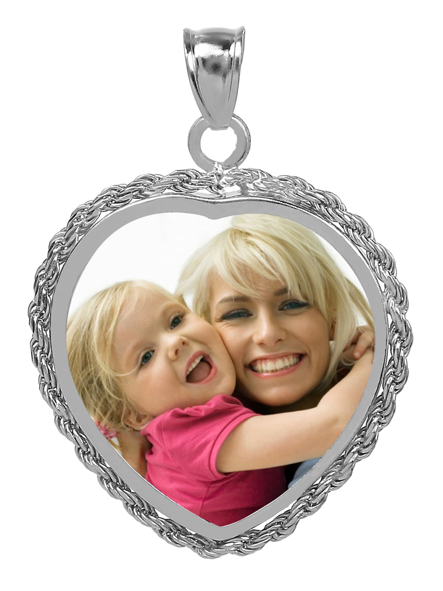 Personalized Heart Shaped Black and White Photo Charm With Rope Border