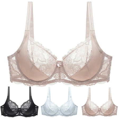 

YMH Plus Size Sexy Women See-through Breathable Lace Flower Push Up Bra Underwear