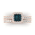 thumbnail image 2 of 2.01 ct Brilliant Princess Cut Natural London Blue Topaz 14k Rose Gold Halo Solitaire with Accents Engagement Bridal Wedding Ring Band Set size 8.75, 2 of 7