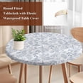 thumbnail image 4 of Light Blue Dandelion Round Tablecloth, Fitted Table Cover with Elastic for 55"-60" Round Tables, Spring Flowers Modern Minimalist Table Cloth Outdoor Indoor Dinning Party Waterproof Tablecloths, 4 of 7