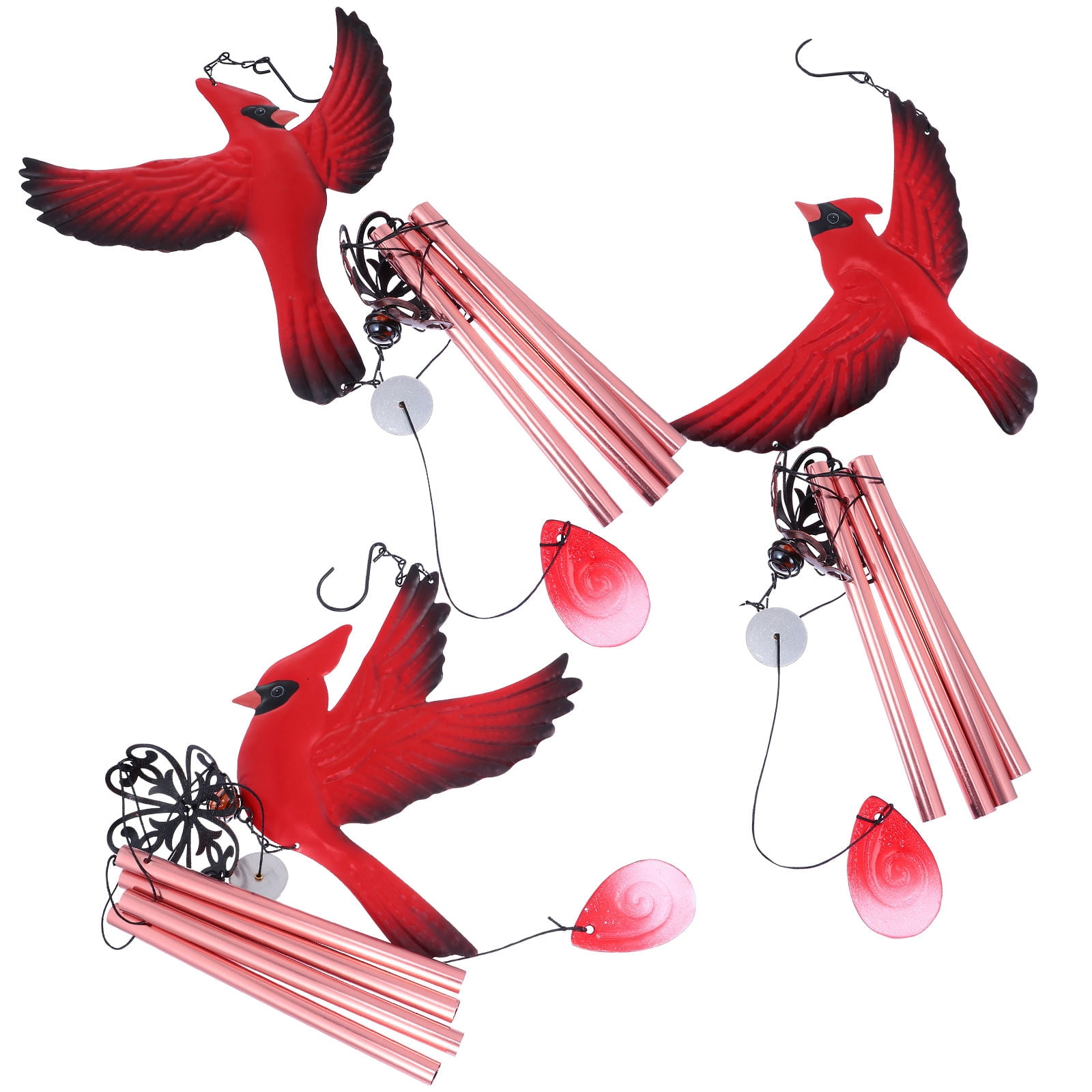 FELTECHELECTR 3-Pack Iron Red Courtyard Wind Chimes, Stylish Outdoor Garden Decor for Patio and Porch