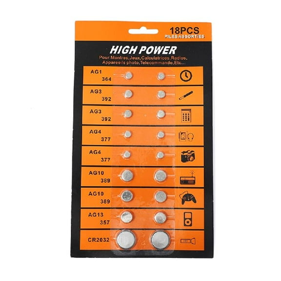 Pack of 18 Button Cell Battery AG1 364 AG3 392 AG4 377 AG10 389 AG13 357 CR2032