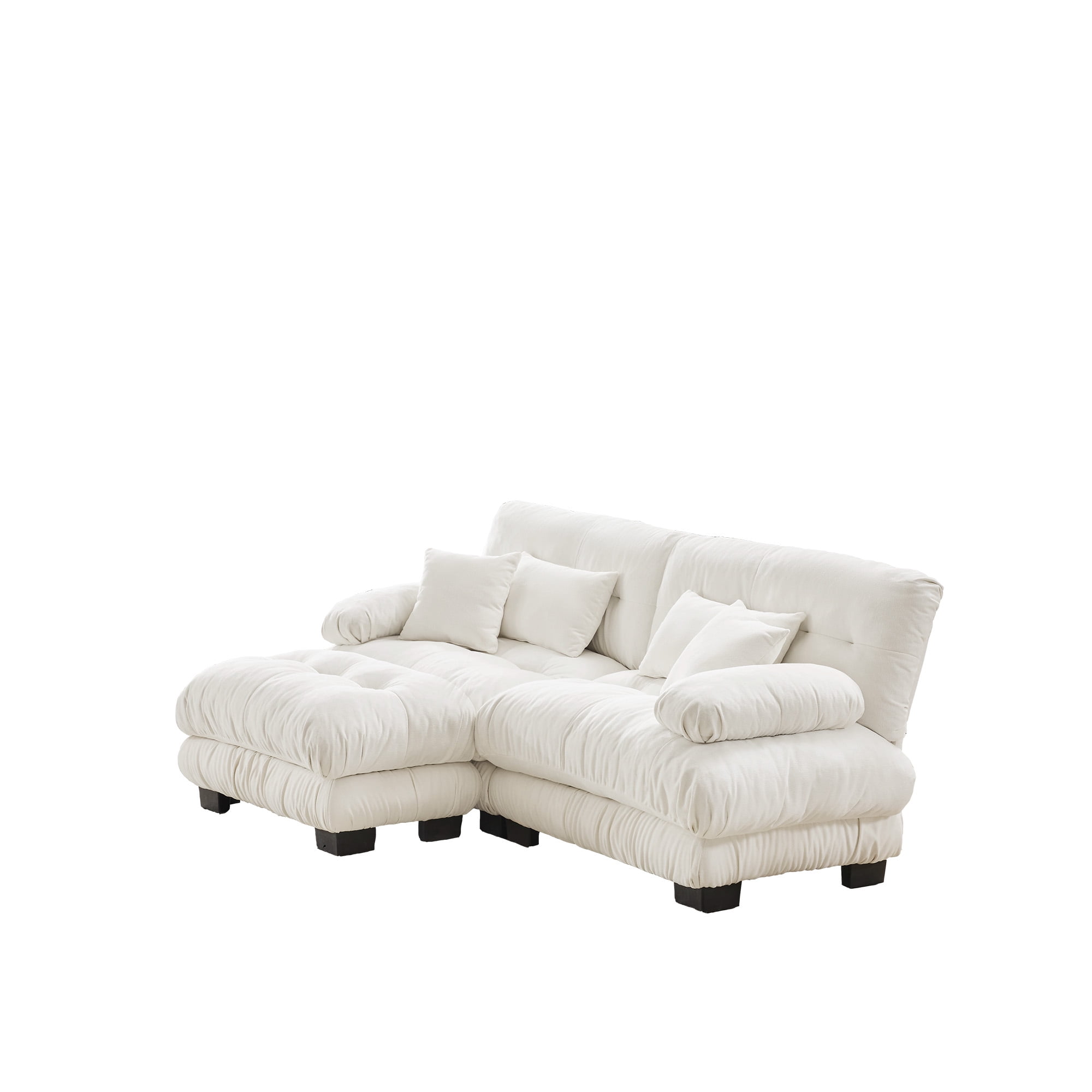 Gewnee White Chenille Cloud Couch 2 Seater Sofa for Living Room, Chenille 2 - Seat sofa with 2 Lumbar pillows and 2 throw pillows,