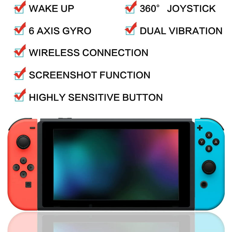 Ababeny Game Controller (L/R) for Nintendo Switch Controller- Neon Red/Neon  Blue Wireless Game Joypad 