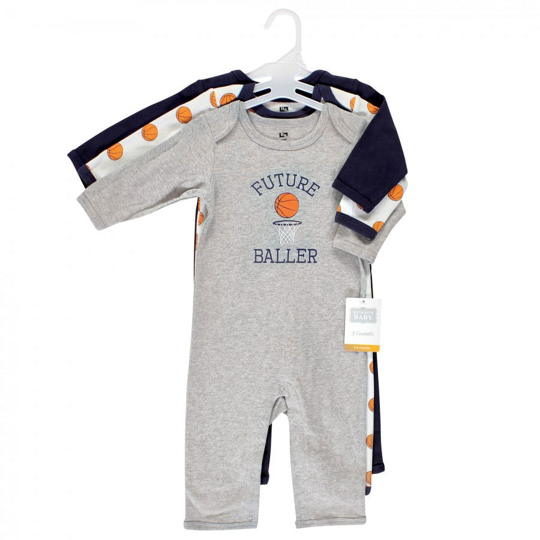 Hudson Baby Infant Boy Cotton Coveralls, Basketball, 3-6 Months