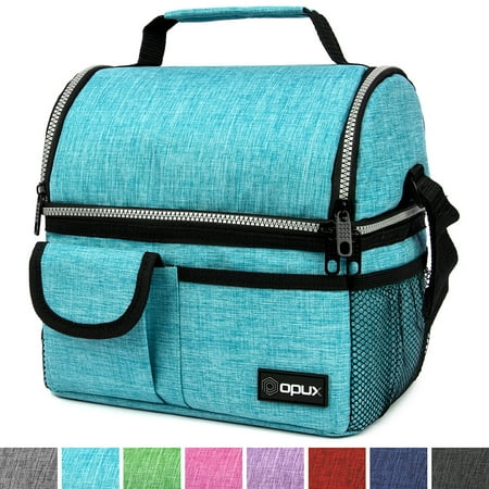 Opux Insulated Dual Compartment Lunch Bag For Men Women Double Deck Reusable Pail Cooler With Shoulder Strap Soft Leakproof Liner