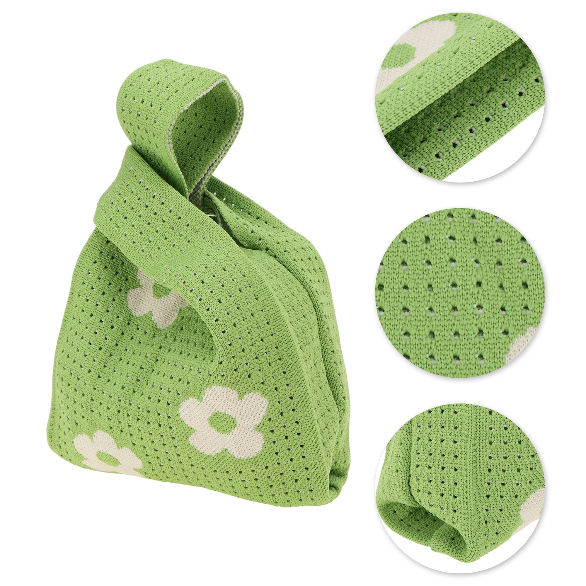 Unique Bargains Stylish Openwork Flower Knitted Wrist Bag for Everyday Use Green
