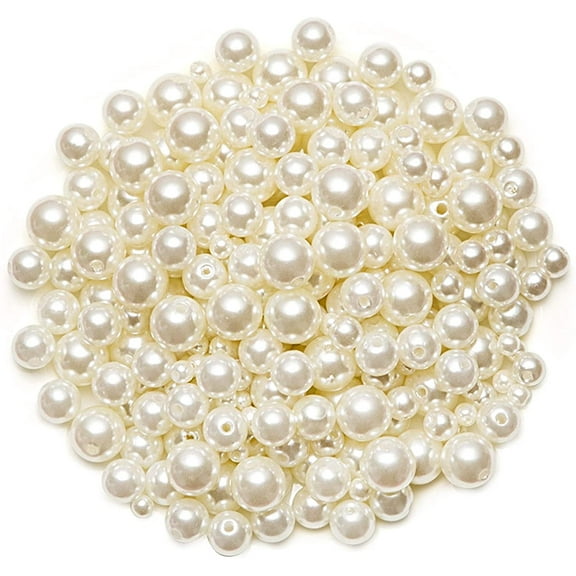 Naler 500Pcs Assorted Pearl Beads for DIY Jewelry Making Vase Fillers Table Scatter Wedding Birthday Party Home Decoration, Ivory&White Color, Acrylic,Female