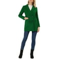 thumbnail image 2 of Abrigo de trench de longitud media con cinturón y doble botonadura para mujer Inspire Chic, color verde oscuro, talla S, 2 of 7