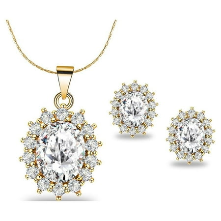 18k Yellow Gold 3 Carat Oval Yellow Diamond Necklace 18 Inch Plated by Paris Jewelry