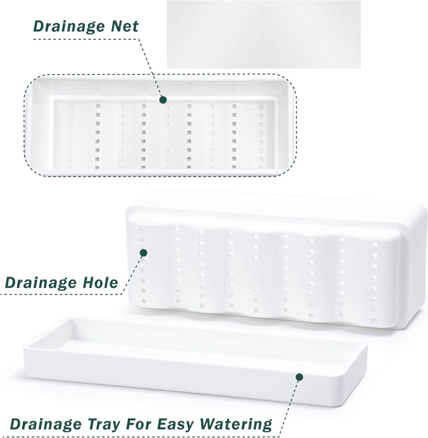 12 Inch Window Box Planter, Rectangle Plastic Herb Planter with Drainage Holes and Saucer, Indoor Succulent Cactus Vegetable Pot for Windowsill, Garden Balcony, Clear, Set of 2, 76-X-D-2
