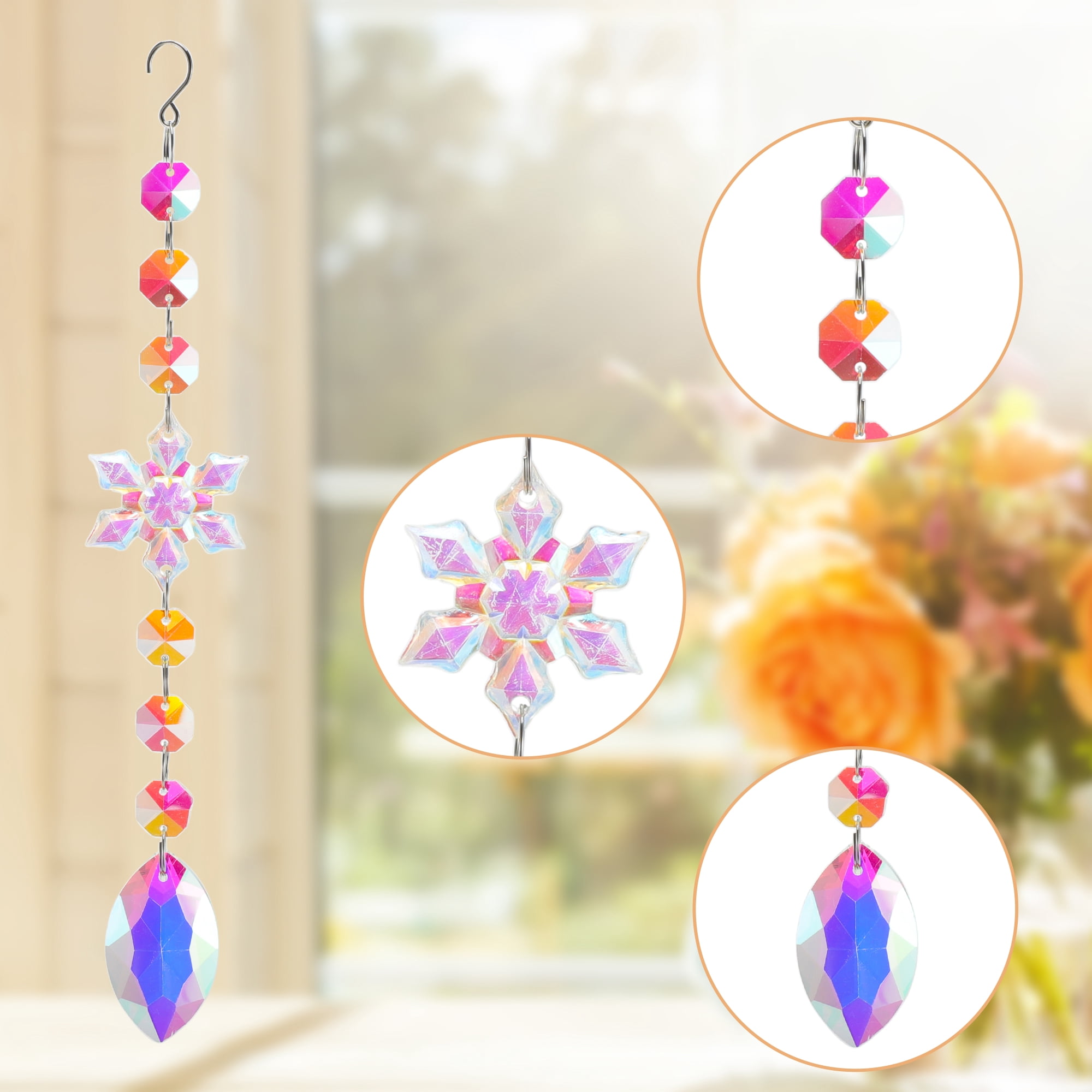Unique Bargains Sun Catcher Crystal Wind Whirl for Indoor Hanging Silver 10.63"