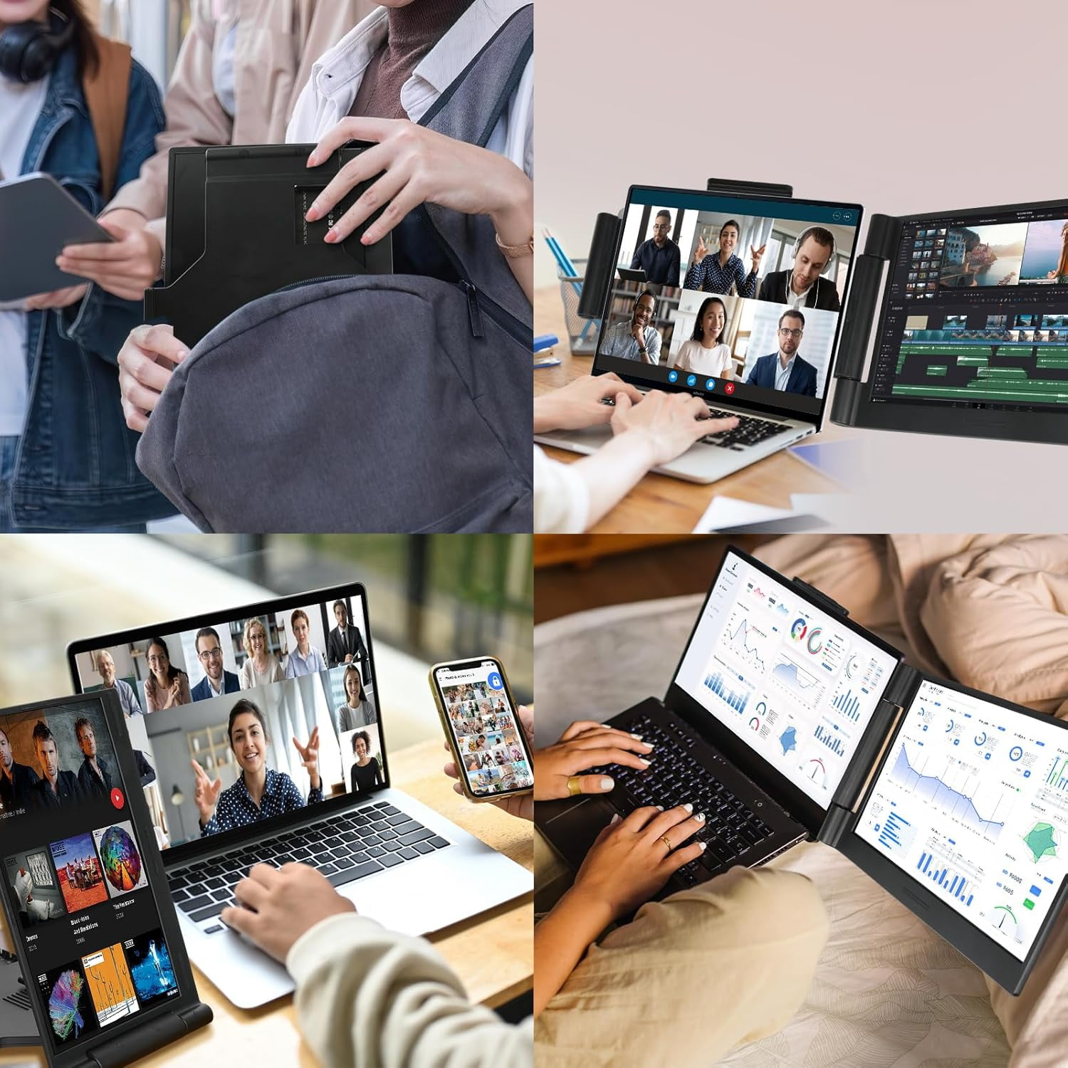 AEEZO 14" 1080P IPS Laptop Screen Extender | 280° Rotatable Portable Monitor, Plug & Play, Fits 13-17.3" Laptops, Compatible with Windows/Mac/Android/Chrome(Type-C/USB Interfaces, Requires DP)