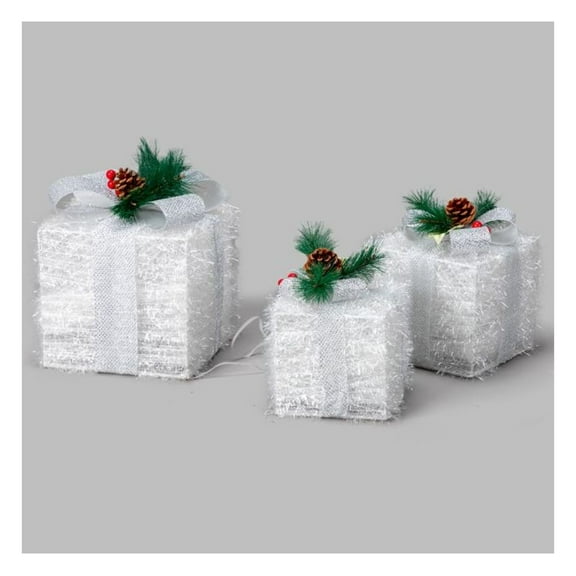 Gift Boxes Decorative Set of 3 - 7in 6in 5in White Paperboard Gift Boxes for Christmas Decor, Party Favors, Garden Decoration, Wedding Centerpieces