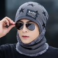 thumbnail image 5 of Gato hermano otoño invierno hombres cálido gorro de punto engrosado suéter juvenil estilo coreano estrella de cinco puntas gorro de lana con forro polar conjunto de dos piezas, 5 of 5