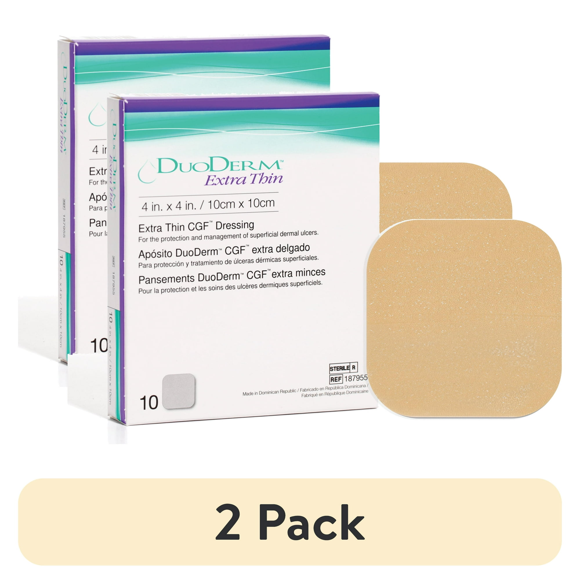 (2 pack) Convatec DuoDERM Extra Thin 4"x4" Hydrocolloid Sterile Dressing, 10ct Box, Latex-Free