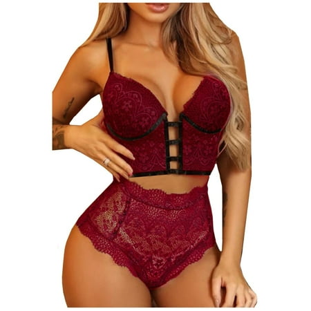 

VerPetridure Sexy Lingerie for Women High Waisted Lace Bras and Panties Sets Strappy Babydoll Two Piece Pajamas
