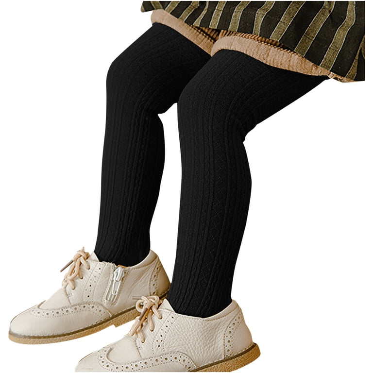 X&F Girls' Cable Knit Footed Tights – Warm Cotton Stockings, Pink, Size 6-8 Years, Solid Stripe Pattern
