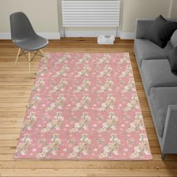 Shabby Flora Turkish Area Rug, Retro Spring Blossom Flowers French Garden Florets Garland Artisan Image, Soft Carpet for Living Room Decor with Distressed Look, 4' X 5.7', Pastel Pink, by Ambesonne