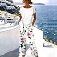thumbnail image 2 of Guluxicc 2 Piece Women's Outfit Sets Short Sleeve Crew Neck Side Tie Top with Floral Print Wide Leg Pants Casual Lounge Matching Sets, 2 of 5