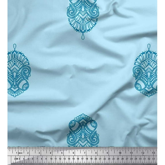 Soimoi Crepe Silk Fabric Paisley Block Print Fabric by The Yard 42 Inch Wide