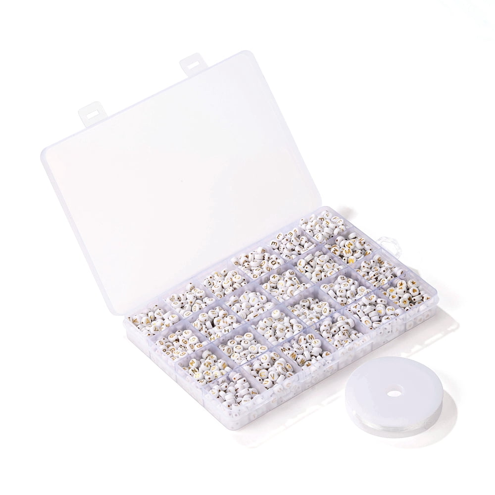1set Bracelet Making Kits Including Round with Alphabet Plating Acrylic Beads with Elastic Thread White Beads: 1920pcs
