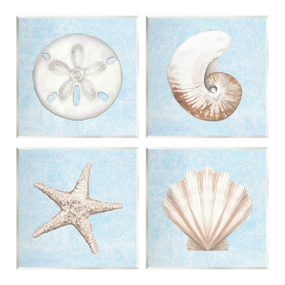 Water Patterned Sea Life Shells Animals & Insects Graphic Art Unframed Art Print Wall Art, Set of 4
