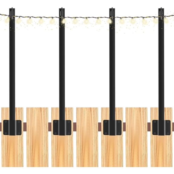 Meilimei 4-Pack Heavy Duty Steel String Light Poles, 17-inch Outdoor Hanging Stand with Adjustable Hook, Black Metal Suspension Holder for Patio, Garden, Fence & Wall