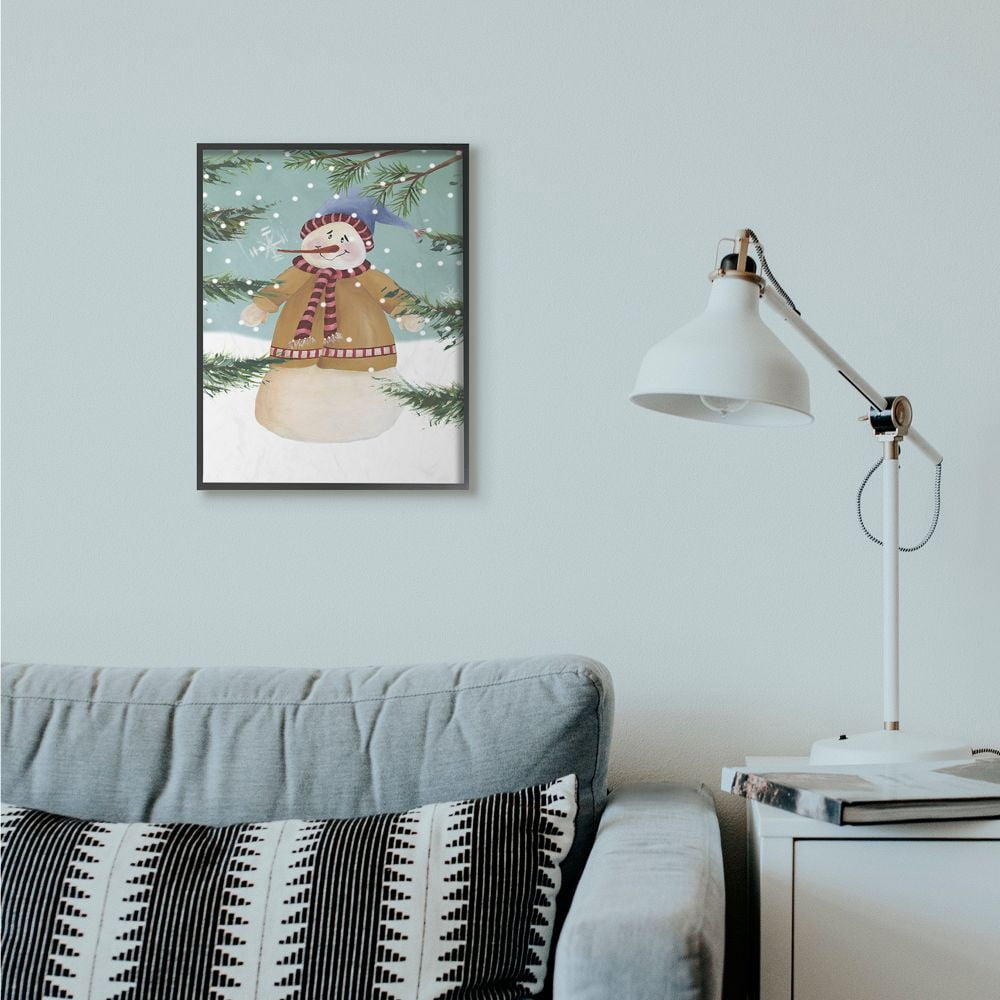 Stupell Industries Snowman Pine Trees Christmas Holiday Illustration Framed Wall Art By Artist Regina Moore