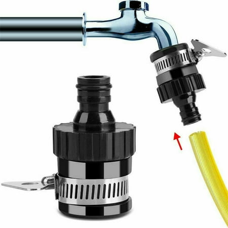 2PCS Tap Adapter  Black Durable Water Hose Pipe Connector  with Adjustable Stainless Steel Clip  For Household Car Washing Garden Irrigation Garden Vegetable Irrigation