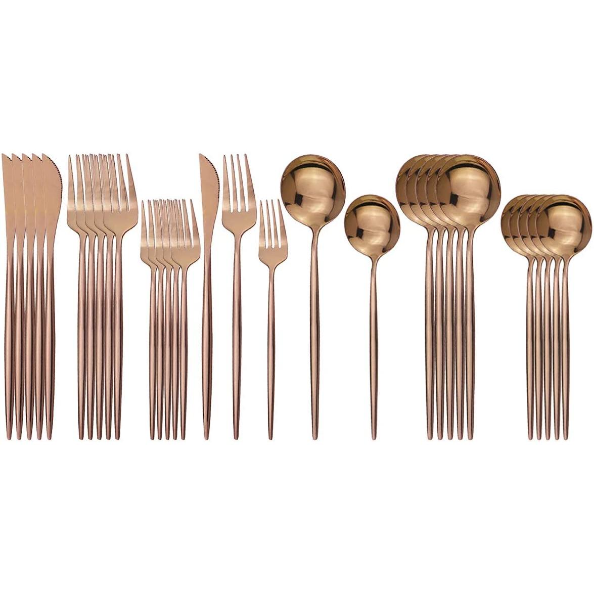Silverware Set, 30Piece 304 Stainless Steel Flatware Set Copper