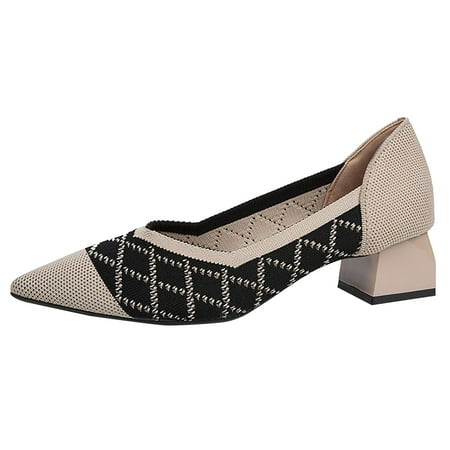 

nsendm Female Shoes Adult House Sandals with Support New Spring Summer Pointed Breathable Comfortable Thick Heel Dress Slippers with Thick Heels Beige 6