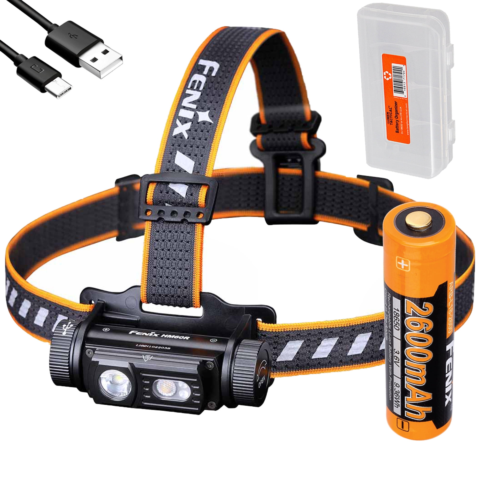 Fenix HM60R 1200 Lumen Rechargeable Headlamp with Red Light and Lumentac  Battery Organizer