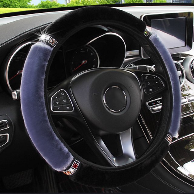 CARTTOU Fashion Plush Rhinestone Steering Wheel Covers Universal Car Decoration Vehicle Ornament