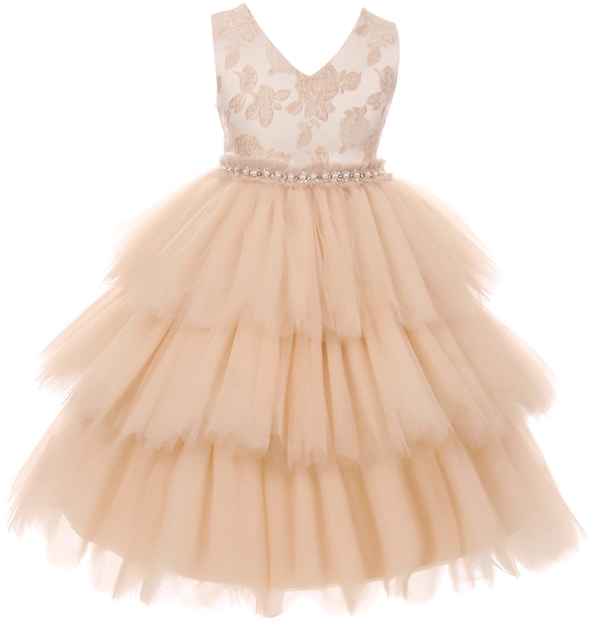 BNY Corner Big Girl Elegant Luxury V Neck Brocade Pageant Party