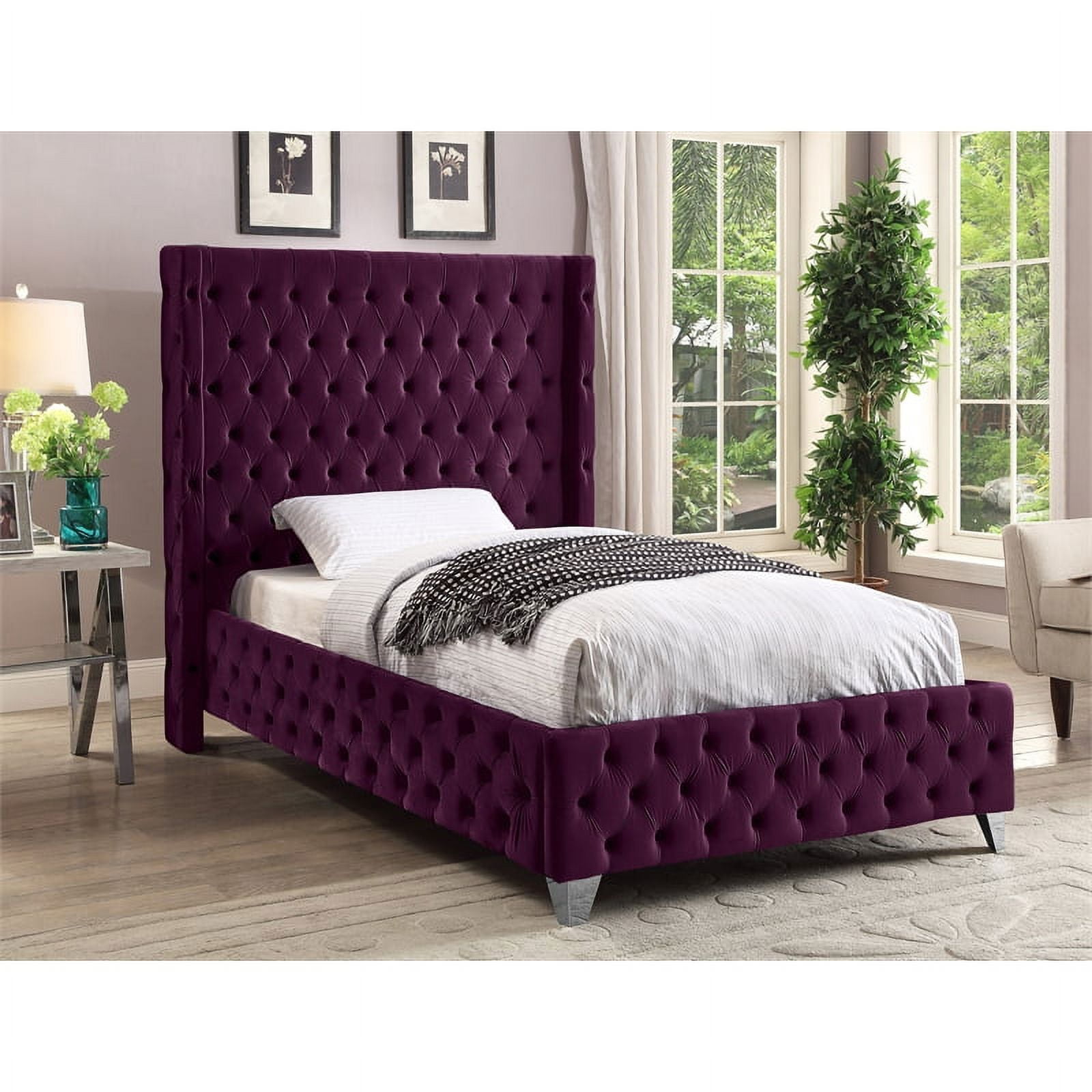Meridian Furniture Savan Purple Velvet Twin Bed