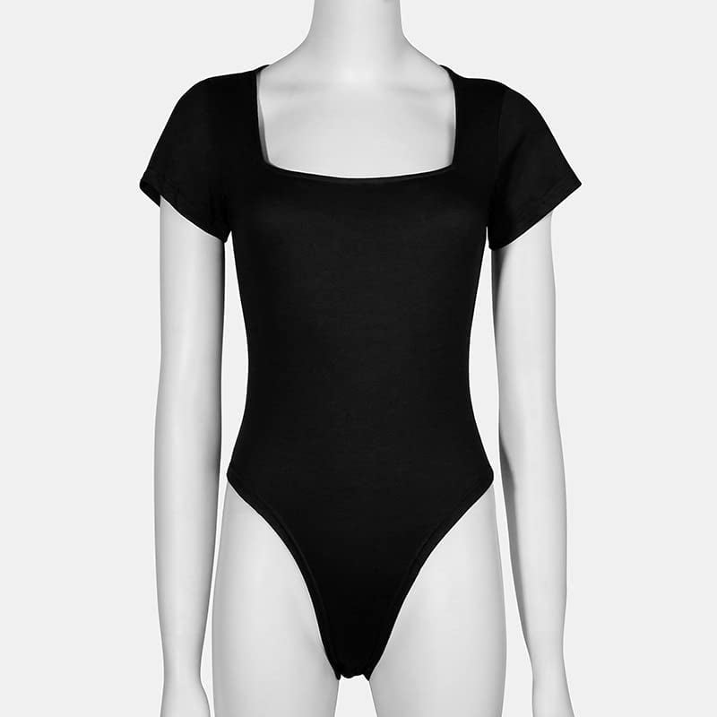 PIKADINGNIS Women's Square Neck Thong Shapewear Notch Short Sleeve Slimming  Bodysuit Tops for Women Going Out/Tummy Control