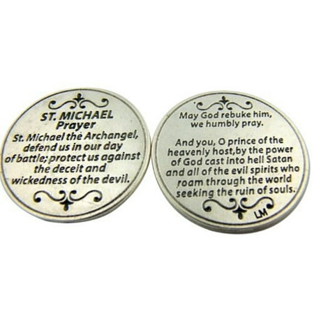 - Silver Tone Saint Michael the Archangel Prayer Protect Us Pocket Token, 1 1/8 Inch