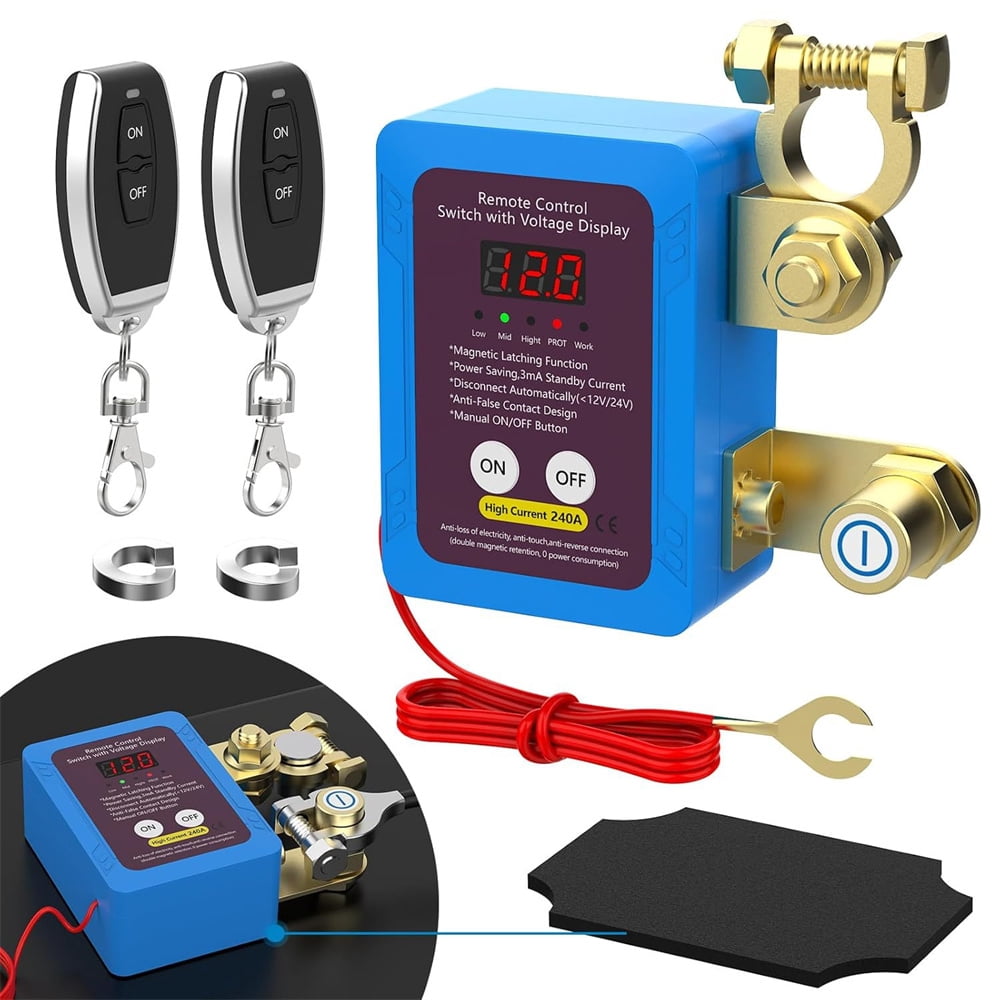 Furulu 12v 240A Car Battery Disconnect Switch LED Voltage Display Automatic Cut Off Wireless Remote Control