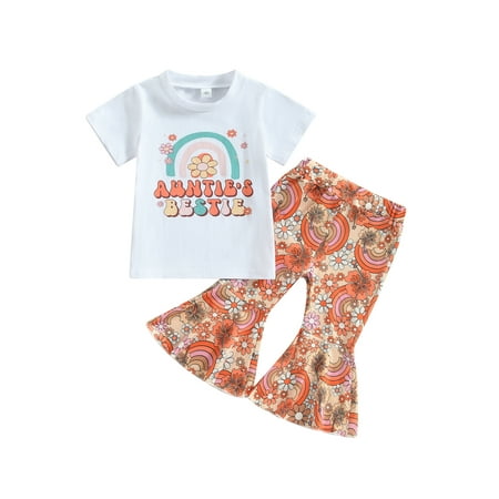 

SUNSIOM Toddler Baby Girl Summer Clothes Short Sleeve T-Shirt Tops Bell Bottoms Outfit