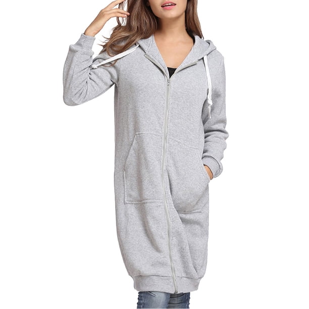 La nueva manera de las mujeres con capucha largas sudaderas con capucha de la capa bolsillos ocasion Tomshoo Gris XL