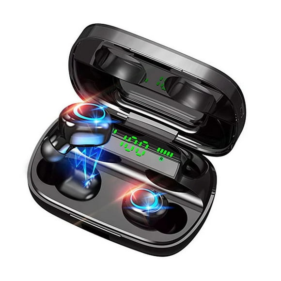 Écouteurs Bluetooth Sans Fil, Écouteurs Bluetooth 5.0 avec Affichage Numérique LED et Boîtier de Charge de 3500 mAH, Casque Stéréo 120 Heures de Veille, Écouteurs IPX5 Intégrés, Noir, H0042