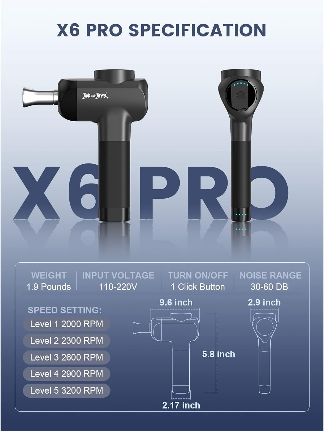 BOB AND BRAD X6 Pro Massage Gun Deep Tissue Percussion with Metal Head for Cold or Heat Therapy, Professional Muscle Massage Gun for Athlete Pain Relief, Electric Massager Gun-FSA and HSA Eligible