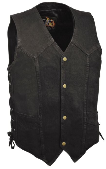 Milwaukee Leather DM1315 Men's Black Denim Classic Side Lace Snap Front Vest 