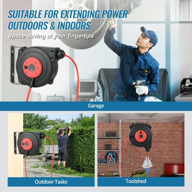 KFFKFF Pull-Out Power Cable Reel, 30 FT, Durable 16AWG/3C
