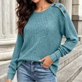 thumbnail image 5 of Yeaiivve Women Crew Neck Long Sleeve Sweaters Loose Fit Button Shoulder Pullover Sweater Soft Ribbed Knit Shirt Fall Solid Casual Undershirts M Sky Blue, 5 of 8