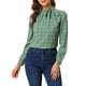 thumbnail image 5 of INSPIRAR CHIC Blusas de Trabajo para Mujeres con Cuadros y Lazo en el Cuello de Manga Larga M Verde, 5 of 8