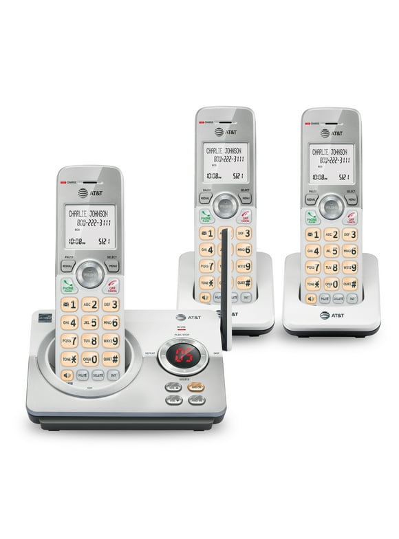 AT&T EL52319 Expandable Cordless Phone with Unsurpassed Range, Answering System and Caller ID, 3 Handsets, White/Silver