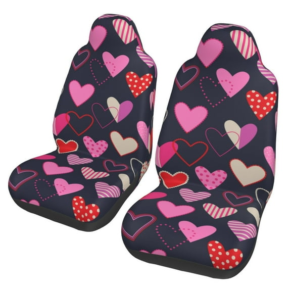 TEQUAN Front Seat Covers, Romantic Love Pink Hearts Pattern 2 Piece Car Seat Cover Fit Most Car SUV Truck Van